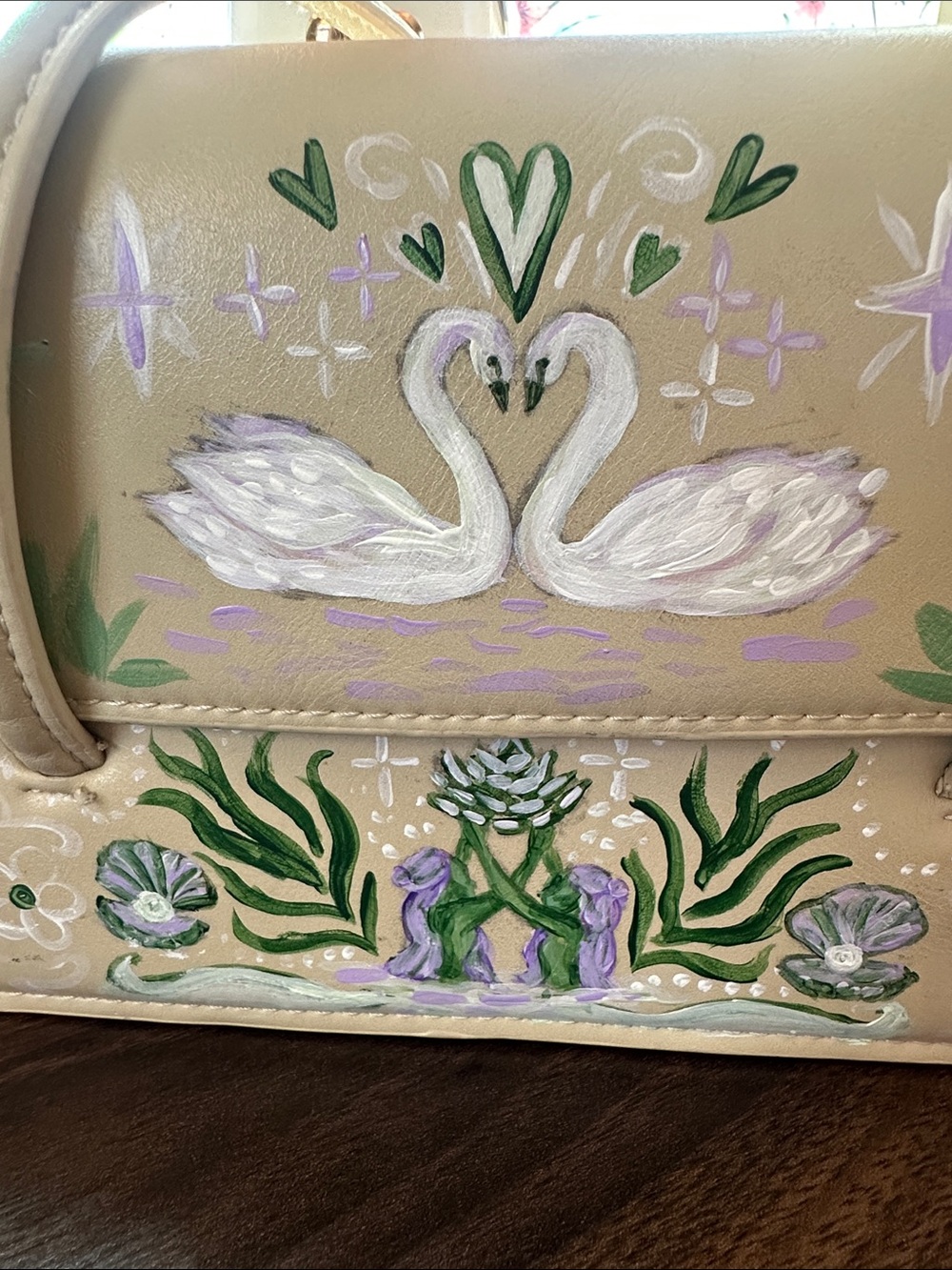 Mermaid Swan Art Bag Vintage MNG Hand Painted Vegan Leather - Picture 15 of 16
